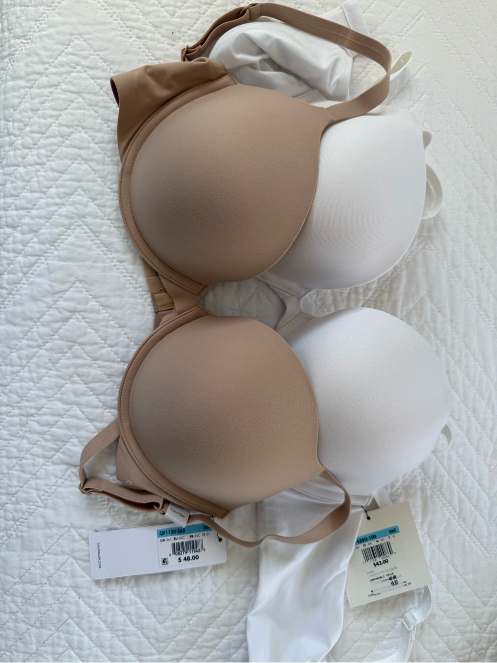 Calvin Klein Nude & White Smooth Seamless T-Shirt Bras            $25./ea